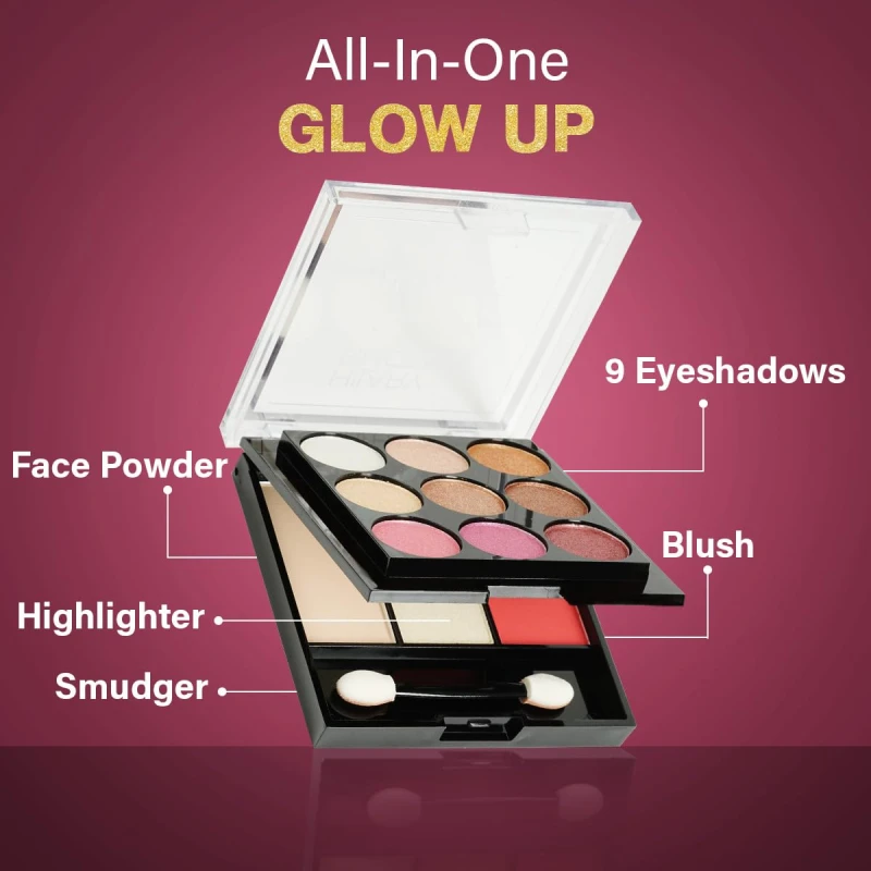 Hilary Rhoda Glow Up Face Palette | Face Palette with Blush, Highlighter, Face Powder & Eyeshadows | Highly Pigmented Face Palette | Available in 4 Variants | 20.6g (Shade 03) - Thumbnail 5